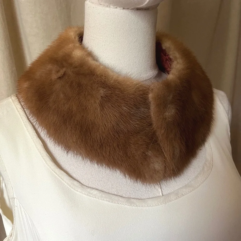 Vintage Brown Mink Fur Collar Genuine Fur Hook Closure 26